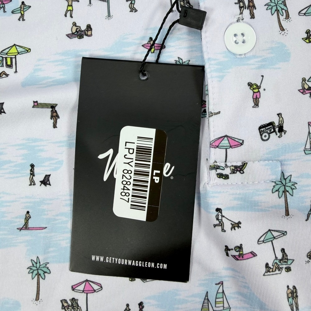 Waggle Mens S White Poly Blend Beached It Golf Polo Shirt Short Sleeve Novelty - Picture 3 of 7